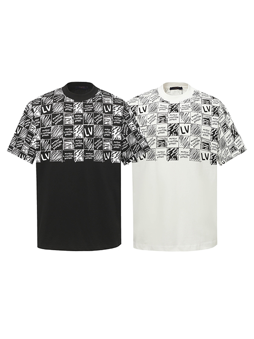 ルイヴィトングラデーションチェッカープリント半袖Tシャツ
