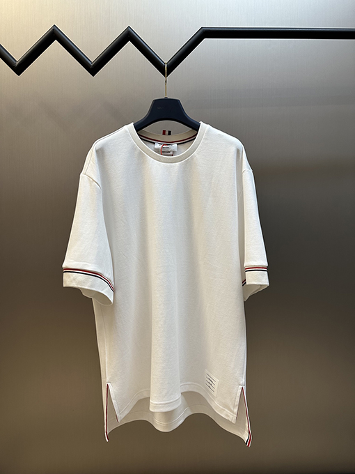 トムブラウンコピータグデザイン コットン半袖Tシャツ