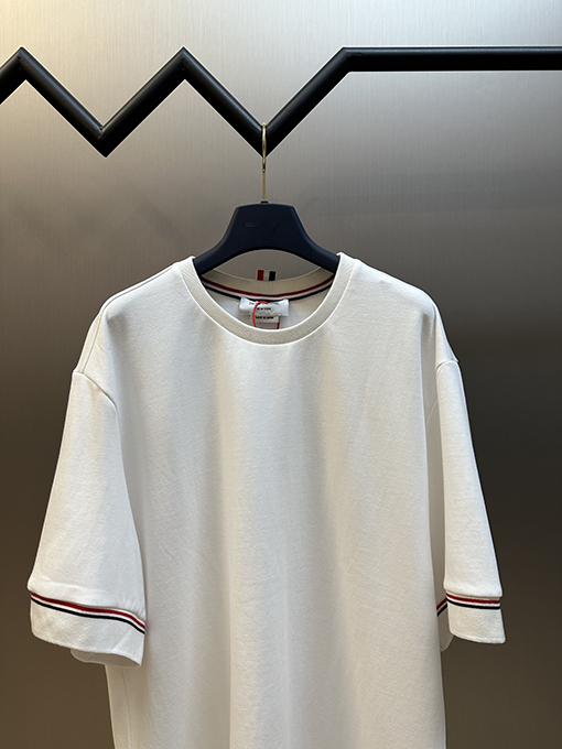 トムブラウンコピータグデザイン コットン半袖Tシャツ