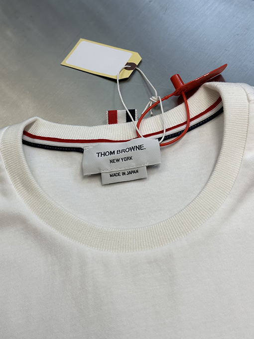 トムブラウンコピータグデザイン コットン半袖Tシャツ