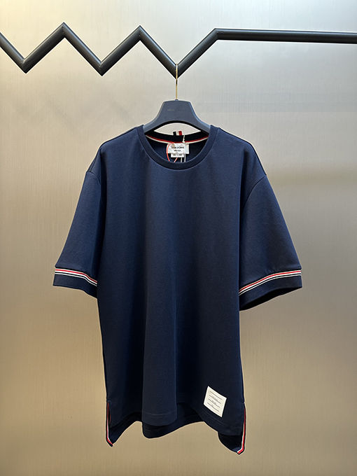 トムブラウンコピータグデザイン コットン半袖Tシャツ