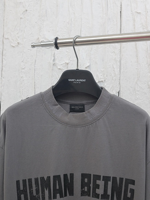 バレンシアガヒューマンシリーズアルファベット破壊不規則裾半袖Tシャツ