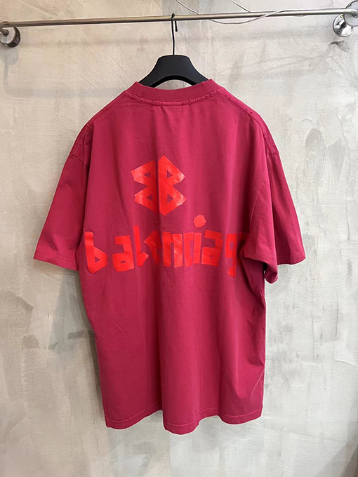 バレンシアガ洗濯してテープを切ってプリントした半袖Tシャツ