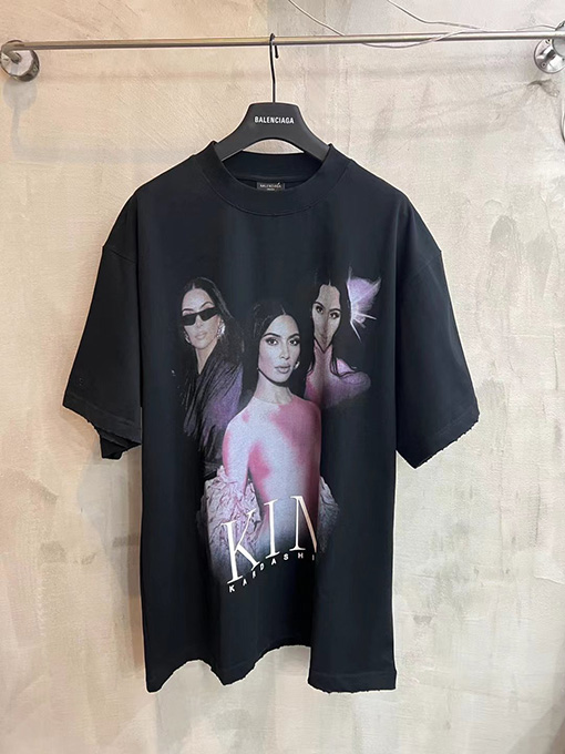 バレンシアガ通気性のあるプリント半袖Tシャツ