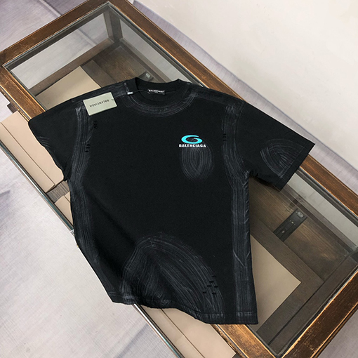 バレンシアガ新しい水洗いラウンドネック半袖Tシャツ