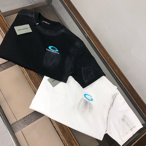 バレンシアガ新しい水洗いラウンドネック半袖Tシャツ