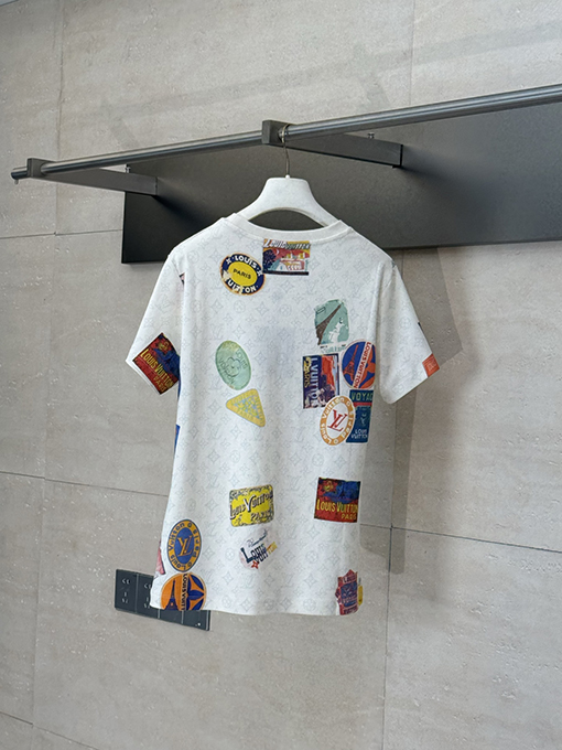 ルイヴィトンレディースプリントバッジチェーン半袖Tシャツ