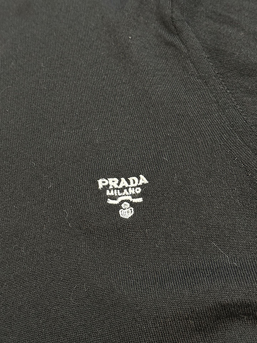 プラダクラシックな刺繍ウールクルーネック半袖シャツ