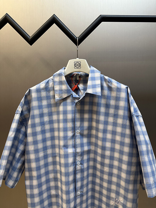 ロエベAnagram刺繍チェックシャツ