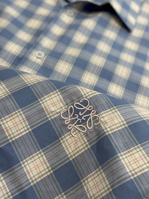 ロエベAnagram刺繍チェックシャツ