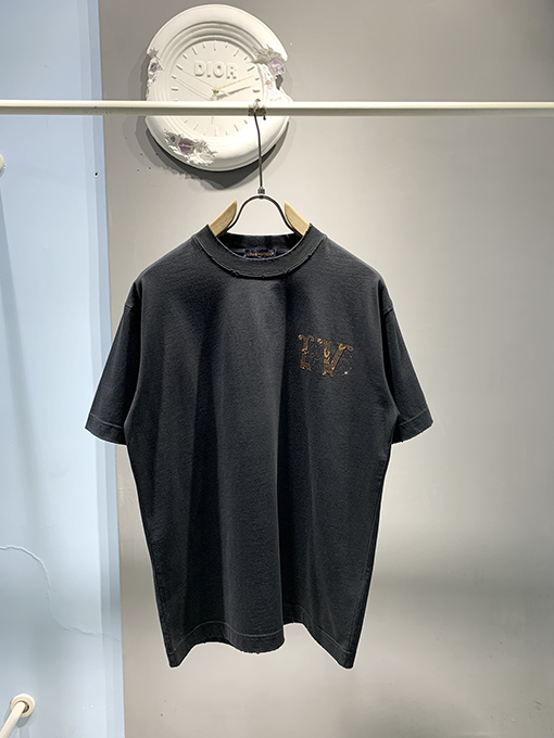 ルイヴィトン新しいmonogram花皮質ホットドリルTシャツ