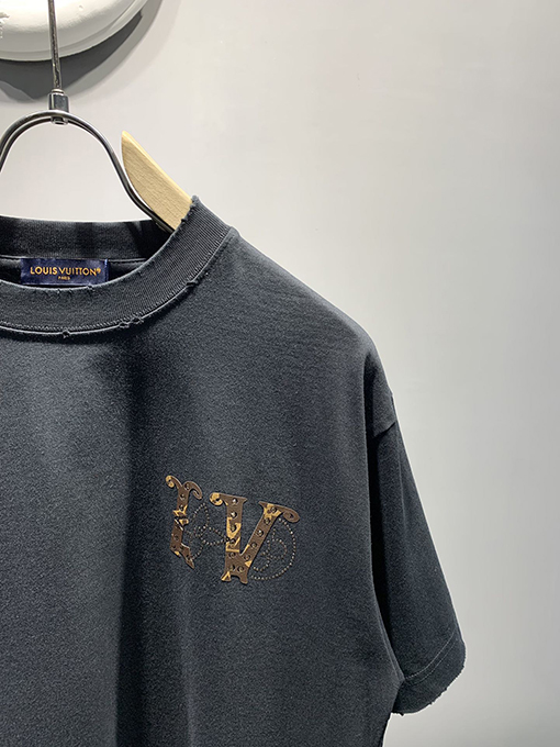 ルイヴィトン新しいmonogram花皮質ホットドリルTシャツ