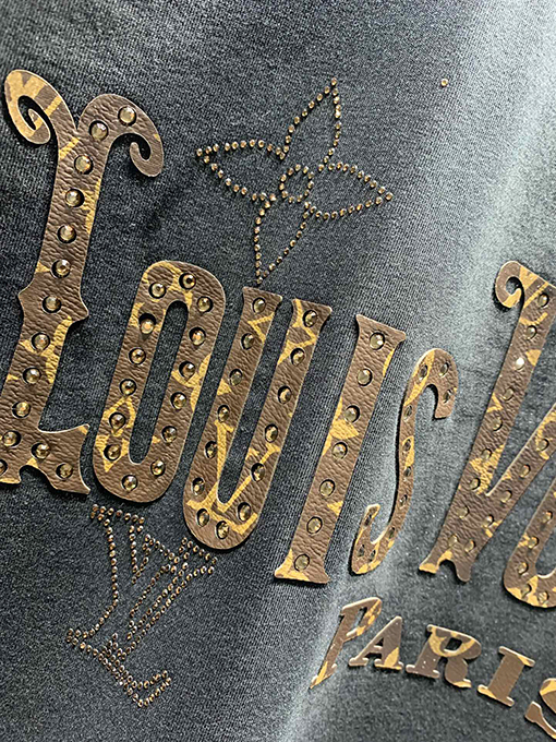 ルイヴィトン新しいmonogram花皮質ホットドリルTシャツ