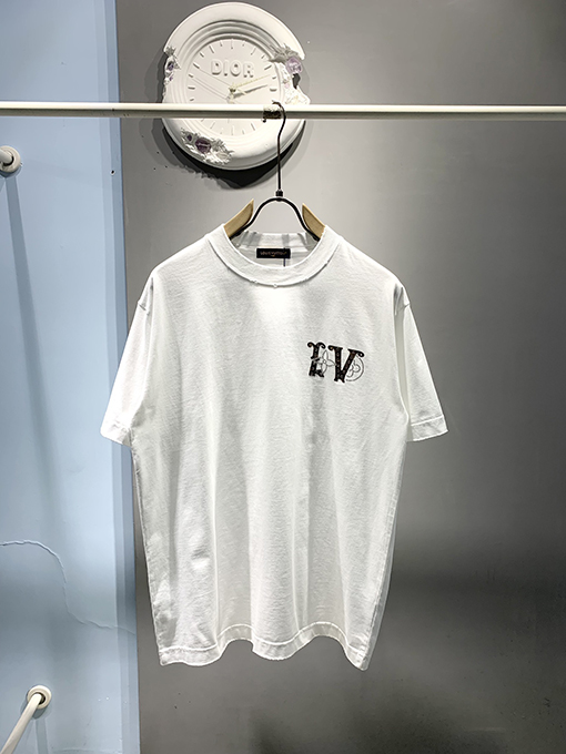 ルイヴィトン新しいmonogram花皮質ホットドリルTシャツ