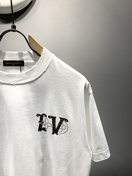 ルイヴィトン新しいmonogram花皮質ホットドリルTシャツ