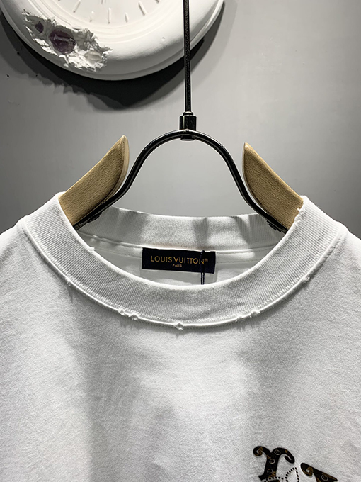 ルイヴィトン新しいmonogram花皮質ホットドリルTシャツ