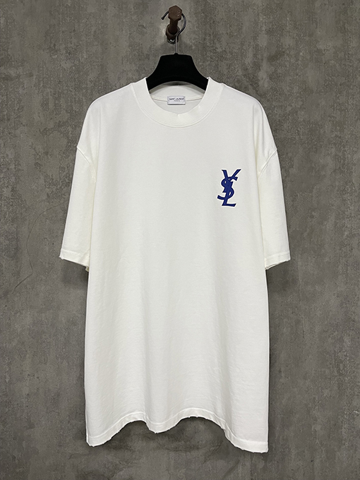 サンローランスーパーコピークラシックなロゴプリントの重い半袖Tシャツ