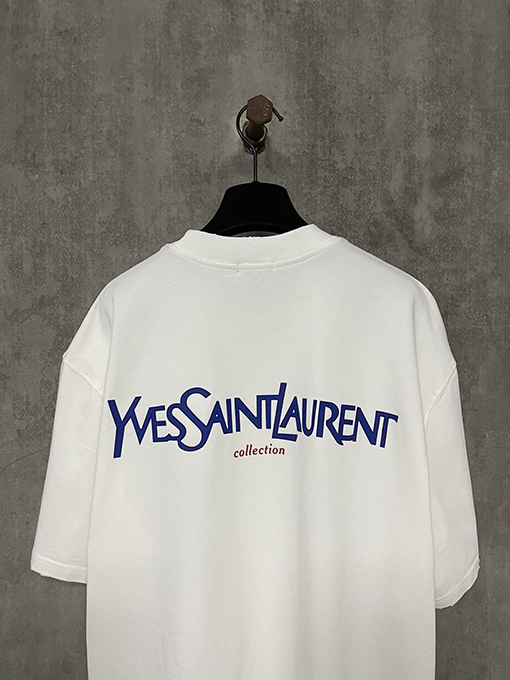 サンローランスーパーコピークラシックなロゴプリントの重い半袖Tシャツ