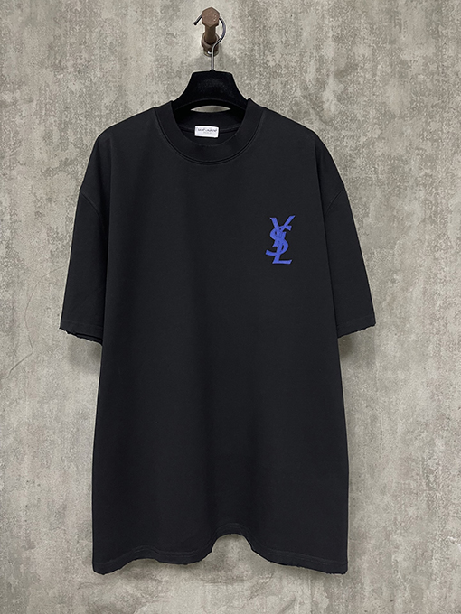 サンローランスーパーコピークラシックなロゴプリントの重い半袖Tシャツ