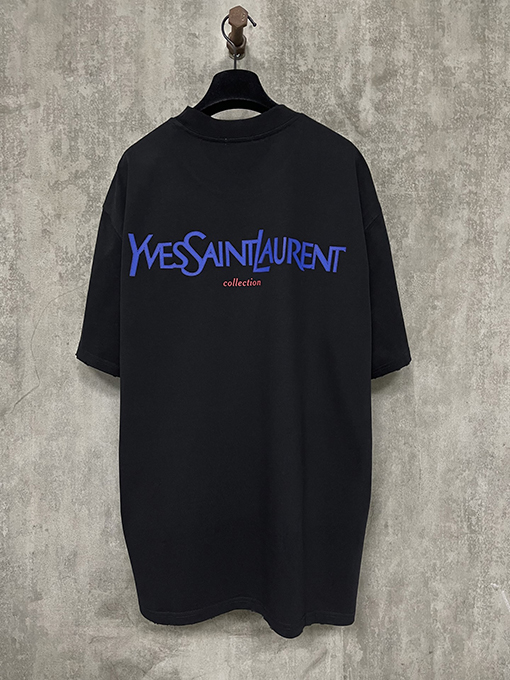 サンローランスーパーコピークラシックなロゴプリントの重い半袖Tシャツ