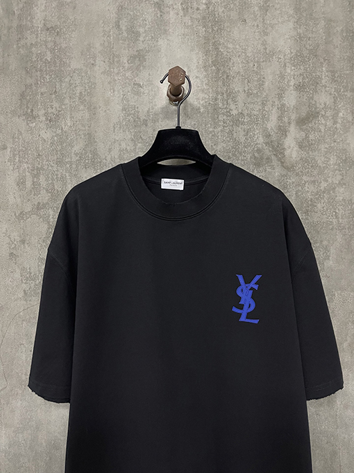 サンローランスーパーコピークラシックなロゴプリントの重い半袖Tシャツ