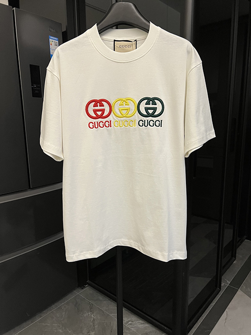 グッチダブルGマルチラベル高密度刺繍半袖シャツ