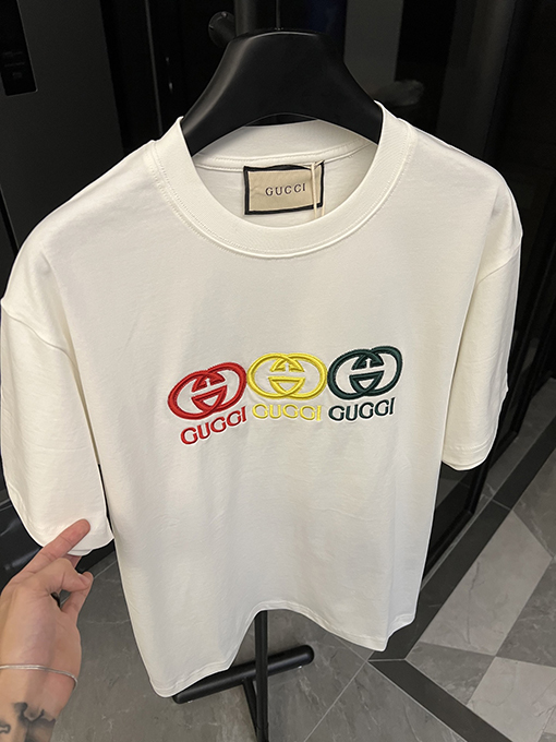 グッチダブルGマルチラベル高密度刺繍半袖シャツ