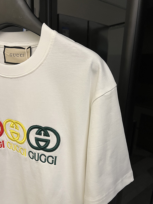 グッチダブルGマルチラベル高密度刺繍半袖シャツ