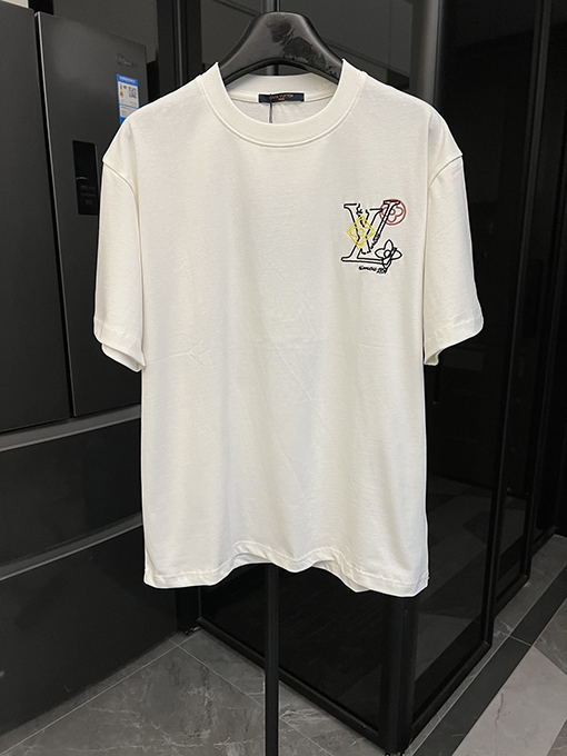 ルイヴィトン25SSカラフルな文字刺繍半袖Tシャツ