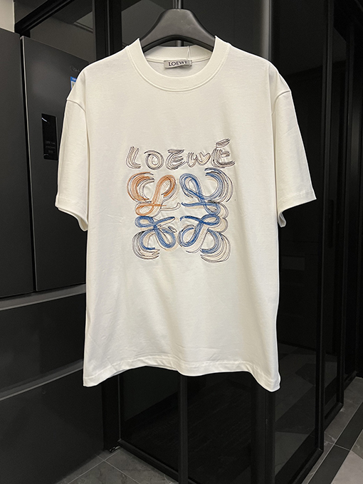 ロエベスーパーコピーライン刺繍ロゴ半袖シャツ