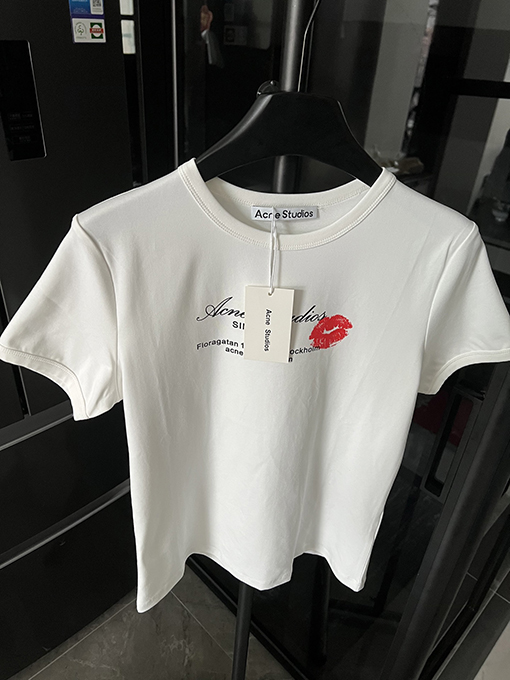 アクネストゥディオズリッププリントロゴプリントカジュアル半袖Tシャツ