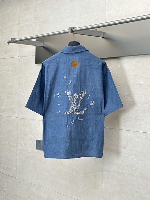 ルイヴィトン新しい刺繍帆船デニムシャツ