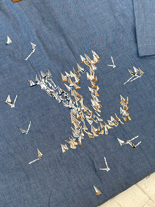 ルイヴィトン新しい刺繍帆船デニムシャツ