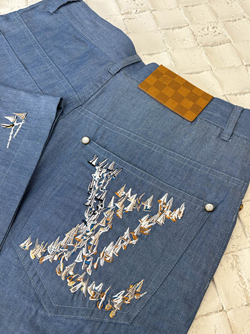 ルイヴィトン新しいクラシックな5ポケット刺繍セーリングデニムショーツ