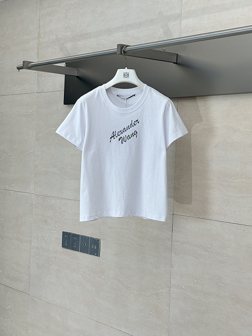 アレキサンダーワン新しいホットドリルビーズラウンドネック半袖Tシャツ