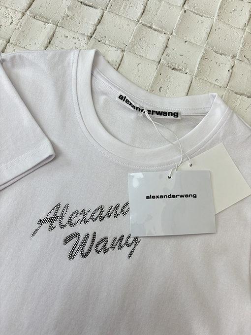 アレキサンダーワン新しいホットドリルビーズラウンドネック半袖Tシャツ