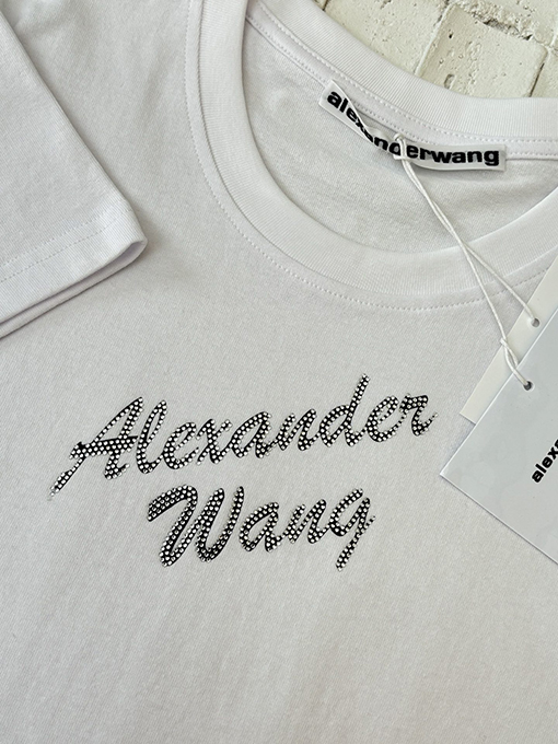 アレキサンダーワン新しいホットドリルビーズラウンドネック半袖Tシャツ