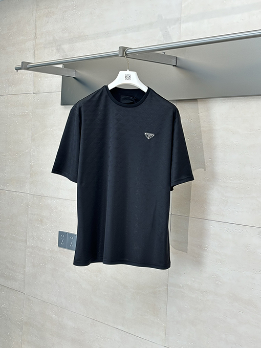 プラダ25Ss新しいクラシックロゴ三角ダークストライプ半袖Tシャツ