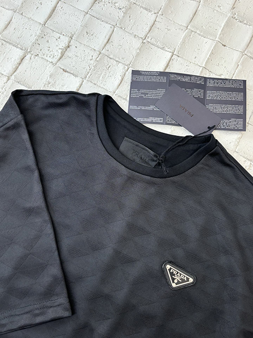 プラダ25Ss新しいクラシックロゴ三角ダークストライプ半袖Tシャツ