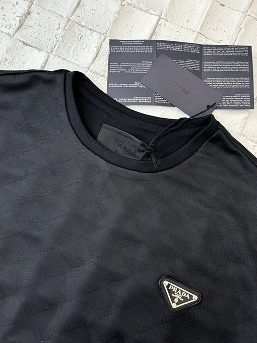 プラダ25Ss新しいクラシックロゴ三角ダークストライプ半袖Tシャツ