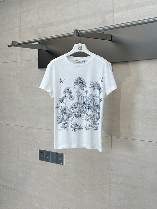 ディオールコピー新しい亜麻綿プリント蝶森系半袖Tシャツ