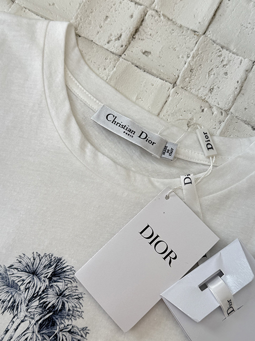 ディオールコピー新しい亜麻綿プリント蝶森系半袖Tシャツ