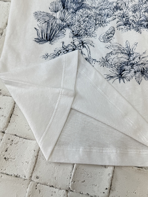 ディオールコピー新しい亜麻綿プリント蝶森系半袖Tシャツ