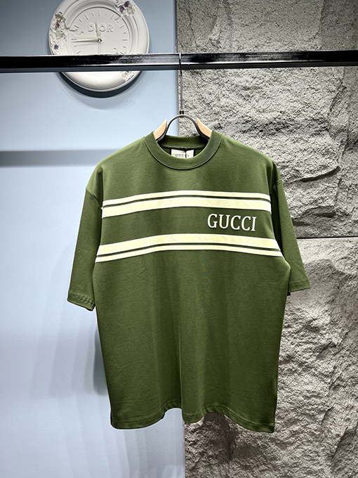 グッチ新しい横棒文字半袖Tシャツ