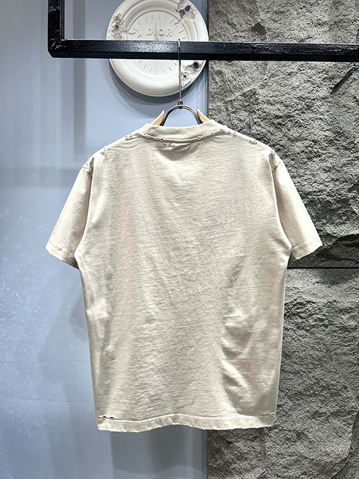 バレンシアガ新しいM字プリントの擦り切れた半袖Tシャツ