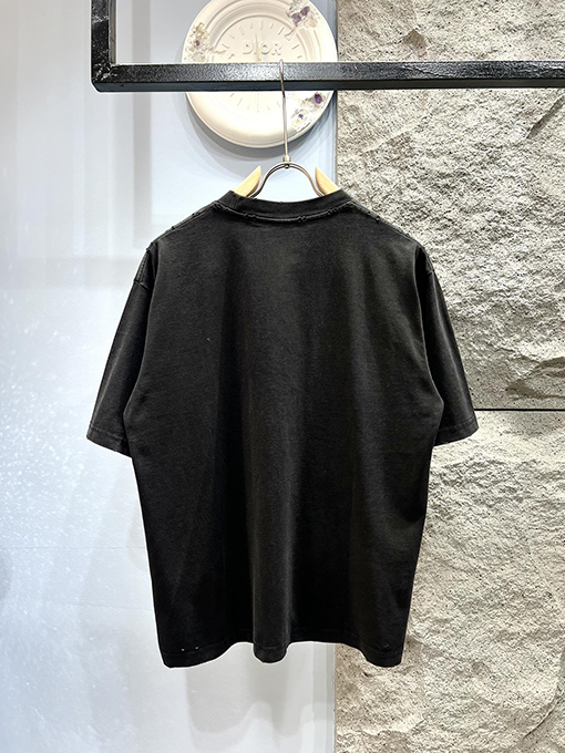 バレンシアガ新しいM字プリントの擦り切れた半袖Tシャツ