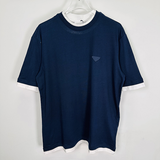 プラダコピー偽の2つのロゴロゴルーズ半袖Tシャツ