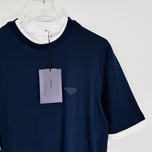 プラダコピー偽の2つのロゴロゴルーズ半袖Tシャツ