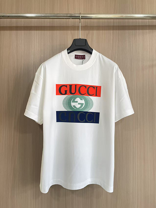 グッチ新しいダブルGミラーロゴラウンドネックTシャツ