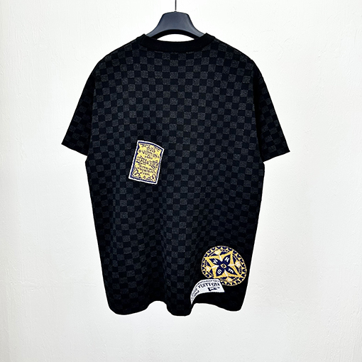 ルイヴィトンチェック柄ジャカードニット半袖Tシャツ